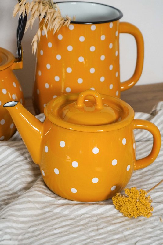 Emalje Teapot Polka Dot Mustard 1L Isabelle Rose