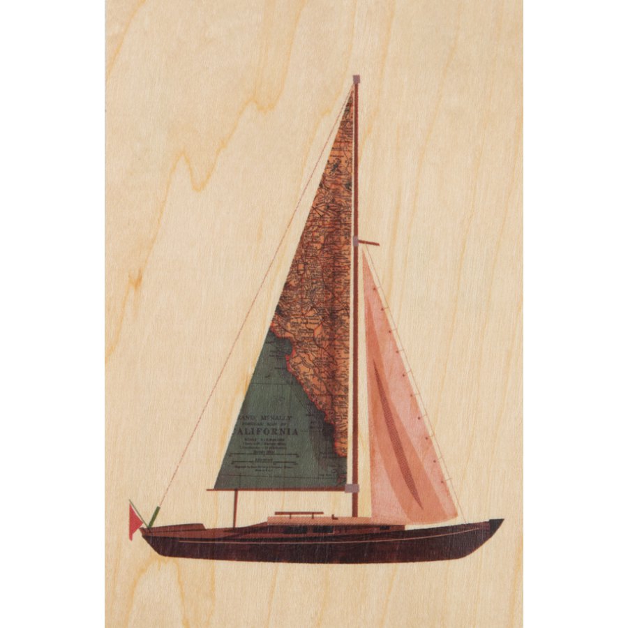 wooden travel boat postcard