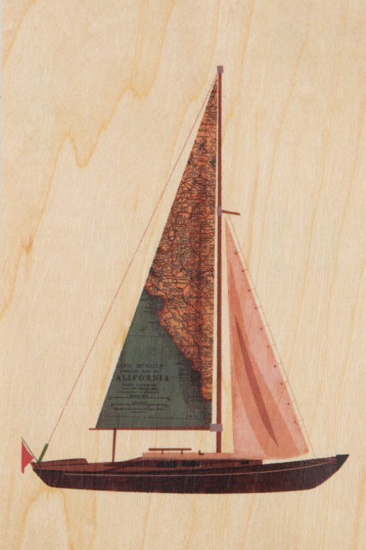 wooden travel boat postcard