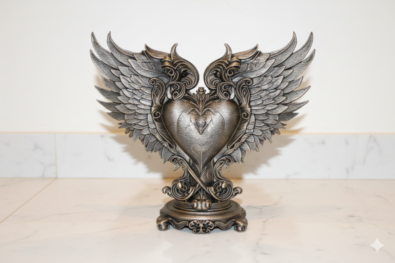 Sculpture de cœur ailé – peinte à la main