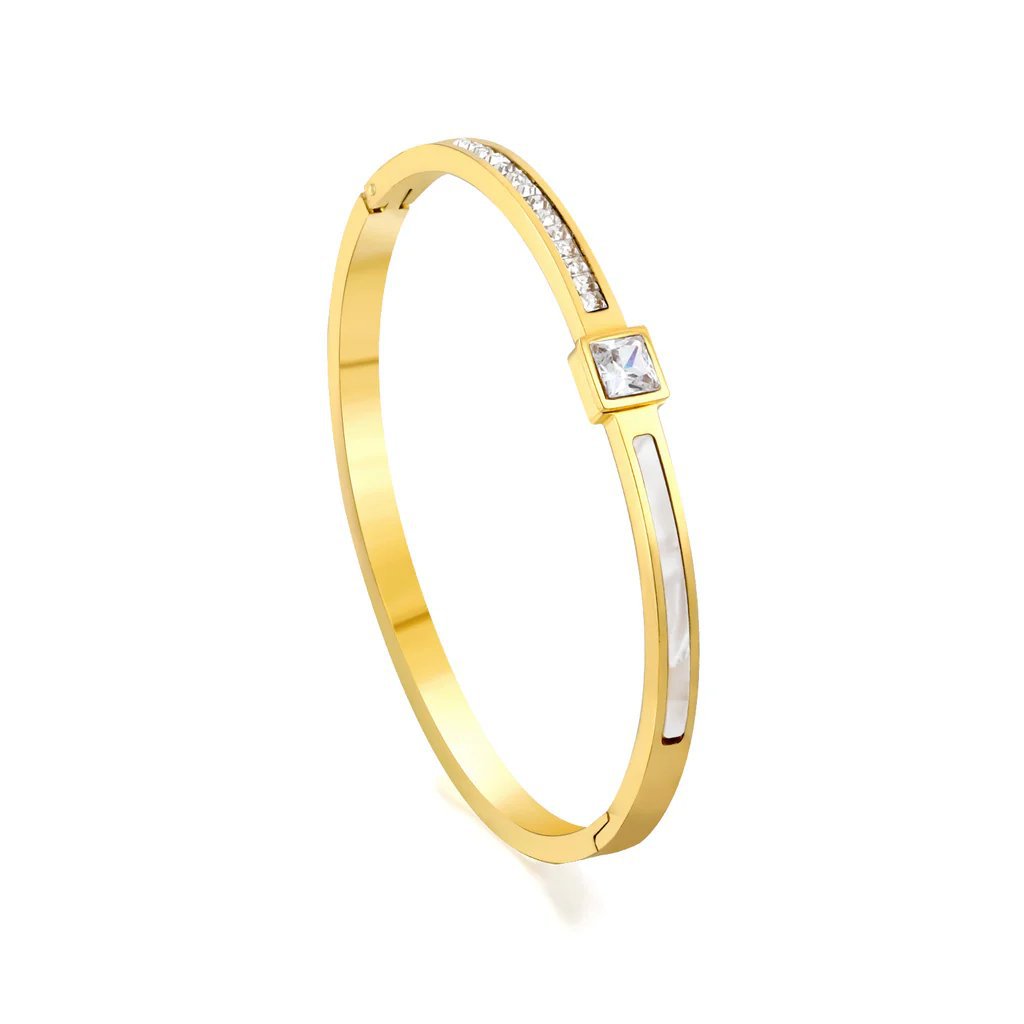 SQUARE – Starres Armband aus Stahl, Gold und Zirkon