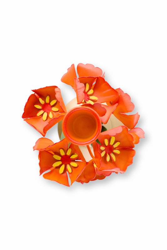 Candle Holder Metal Flower Orange 22.5cm