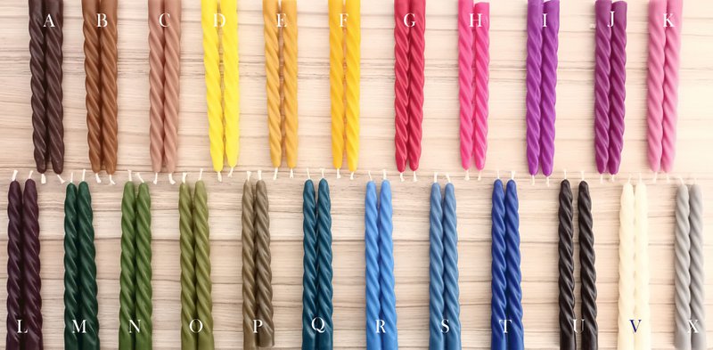 2 x Handmade Beeswax Taper Candles - Twisted Taper Candle Sticks - Homemade Dinner Colourful Spiral CandleSticks - Modern Minimalist Decor
