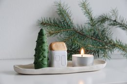Christmas Giftbox with house, tree and candle