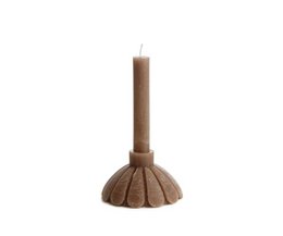  Cognac brown tall pillar candle with ribbed petal base design, cylindrical shape, set of 6