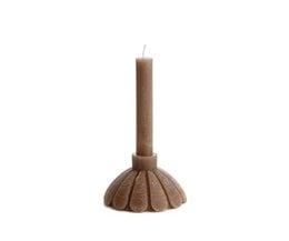 Cognac brown tall pillar candle with ribbed petal base design, cylindrical shape, set of 6