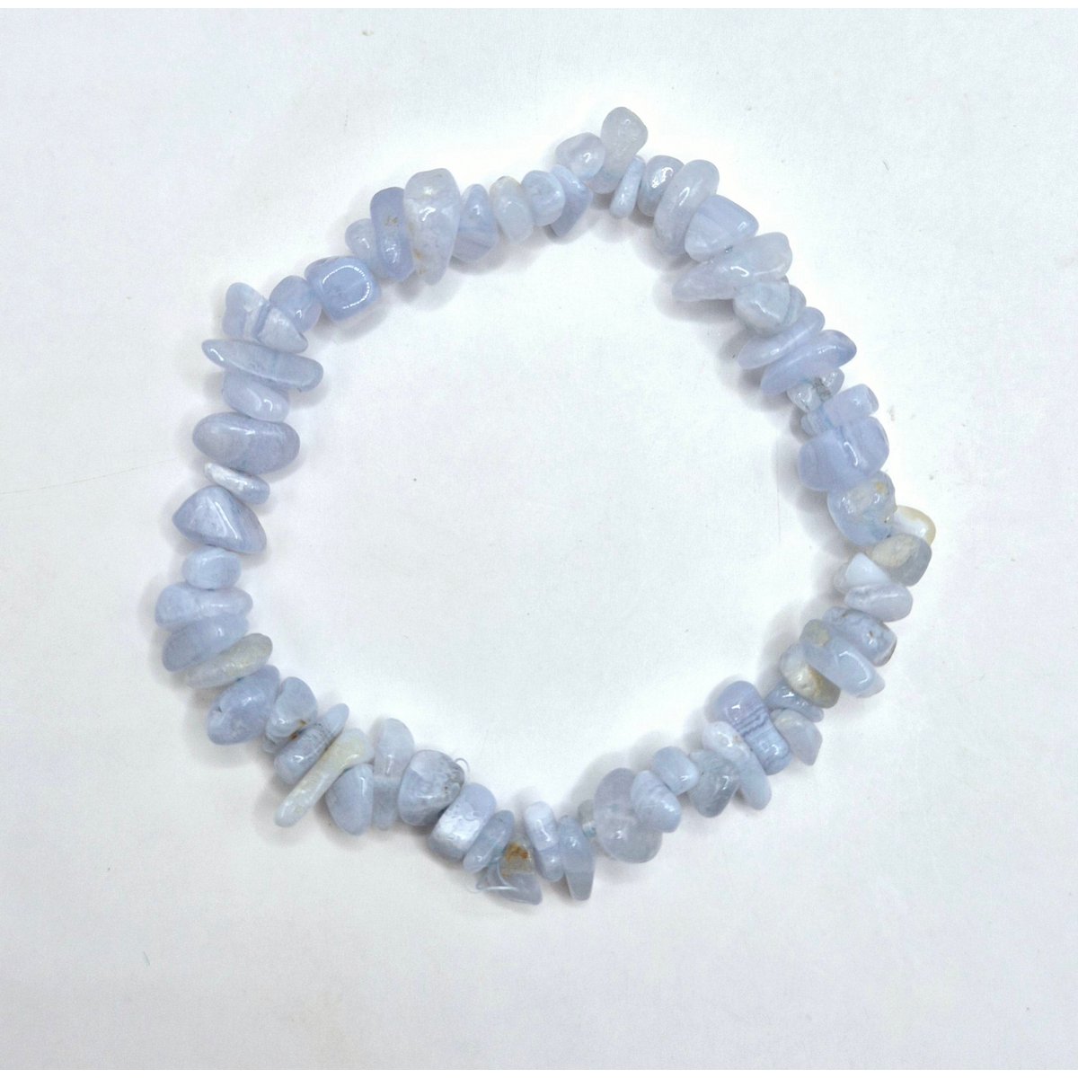Pulsera de piedras preciosas de cristal de ágata de encaje azul/pulsera de chips de ágata de encaje azul - 19 cm (calcedonia azul)