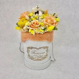 FLOWER BOX, Fleurs séchées pêche/jaune, Cadeau Naissance, Anniversaire, Cadeau Eco-durable