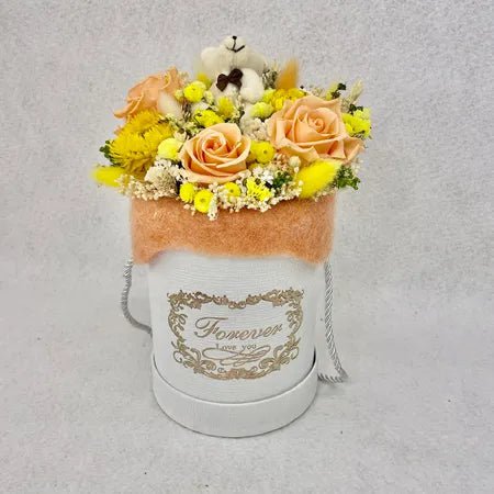 BLUMENKASTEN, getrocknete Blumen in Pfirsich/Gelb, Geschenk zur Geburt, Geburtstag, umweltfreundliches Geschenk
