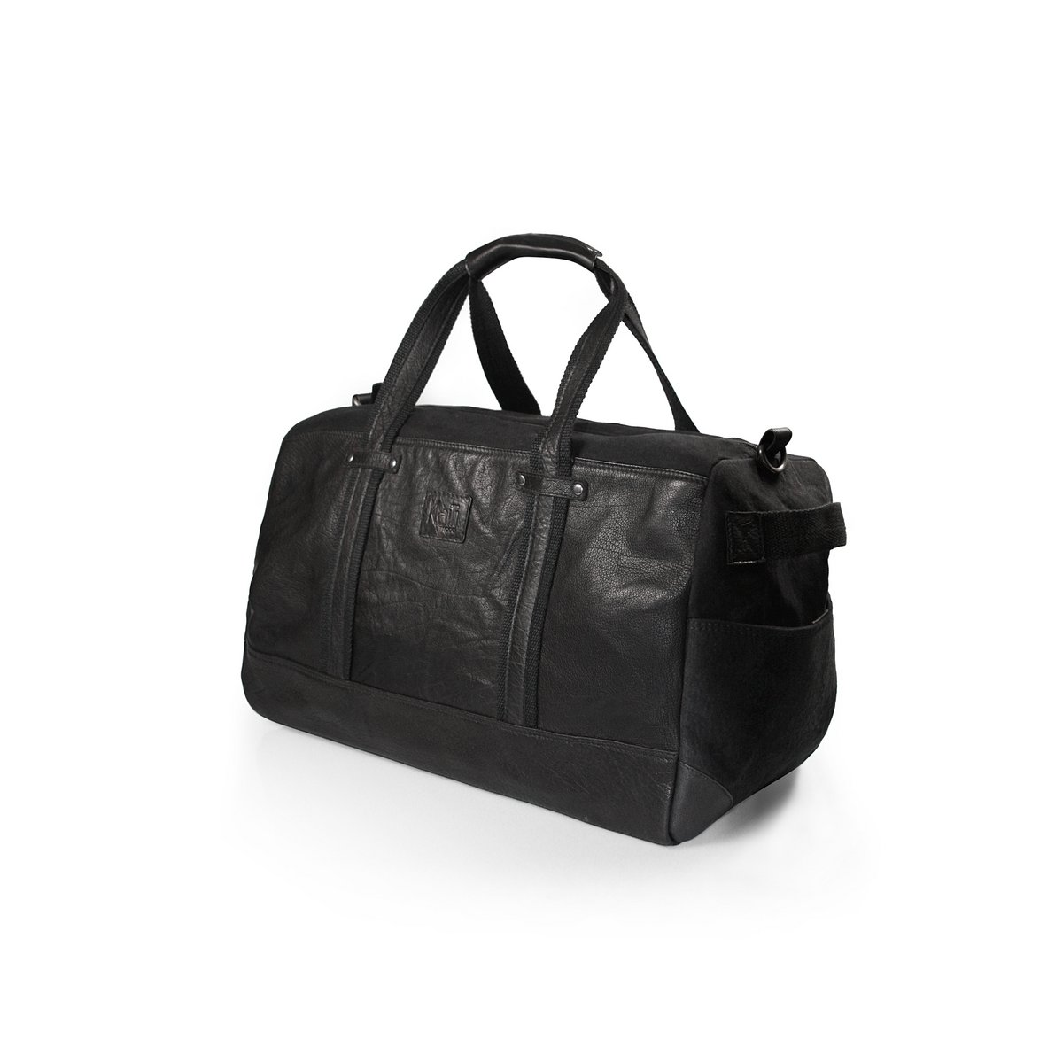 K0024AB | Reisetasche aus Canvas/echtem Leder, vollnarbig, Schwungrad – Farbe Schwarz. Zubehör in Antik-Nickel-Optik, Reißverschluss. Abmessungen: 48 x 31 x 22 cm – Verpackung: TNT-Beutel