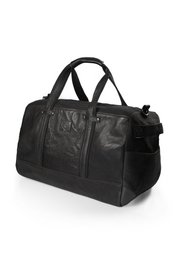 K0024AB | Rejsetaske i lærred/ægte læder, fuldnarvet, svinghjul - Farve Sort Tilbehør antik nikkel, lynlås. Mål: 48 x 31 x 22 cm - Emballage: Tnt taske