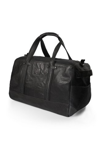 K0024AB | Reisetasche aus Canvas/echtem Leder, vollnarbig, Schwungrad – Farbe Schwarz. Zubehör in Antik-Nickel-Optik, Reißverschluss. Abmessungen: 48 x 31 x 22 cm – Verpackung: TNT-Beutel
