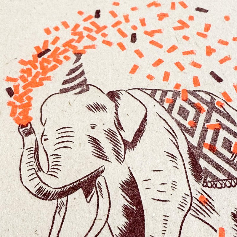 Postcard / elefant / heup hip hoera! / Bourgondië & oranje