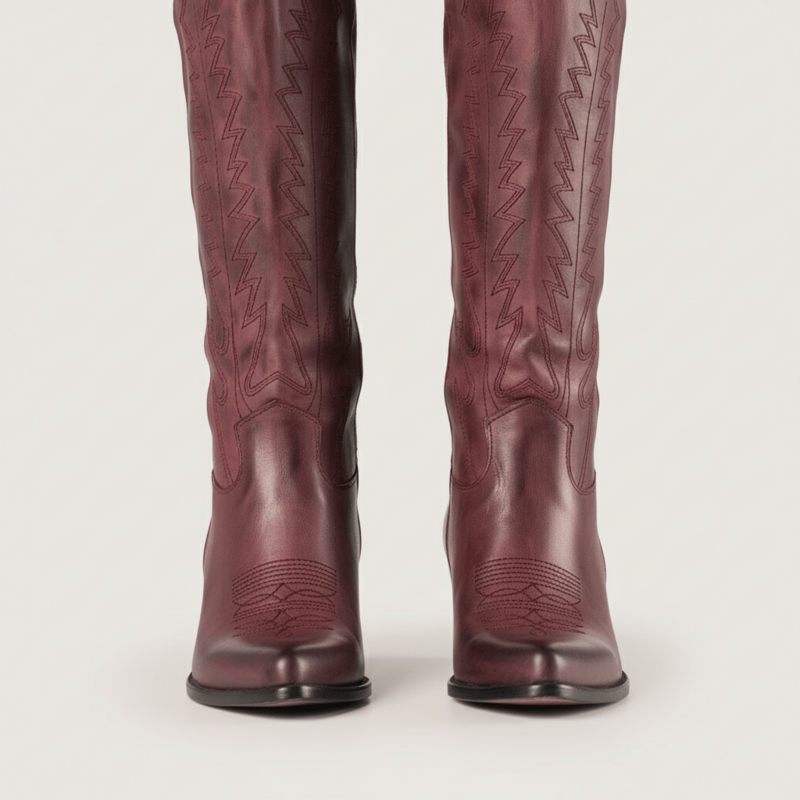 Bottes texanes bordeaux brossées Nabiki
