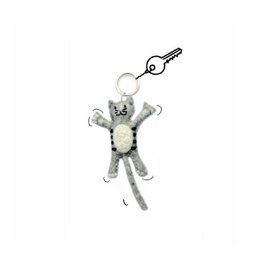 Gray and white striped cat keyring with a plush, soft texture.