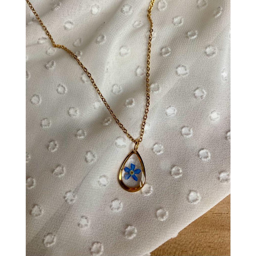 Resin/Stainless Steel Pendant gold or silver with Forget-me-nots (without necklace)