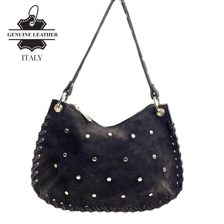 Borsa a Mano Semitonda in Crosta di Pelle con Borchie 58030