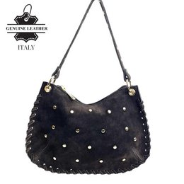 Borsa a Mano Semitonda in Crosta di Pelle con Borchie 58030