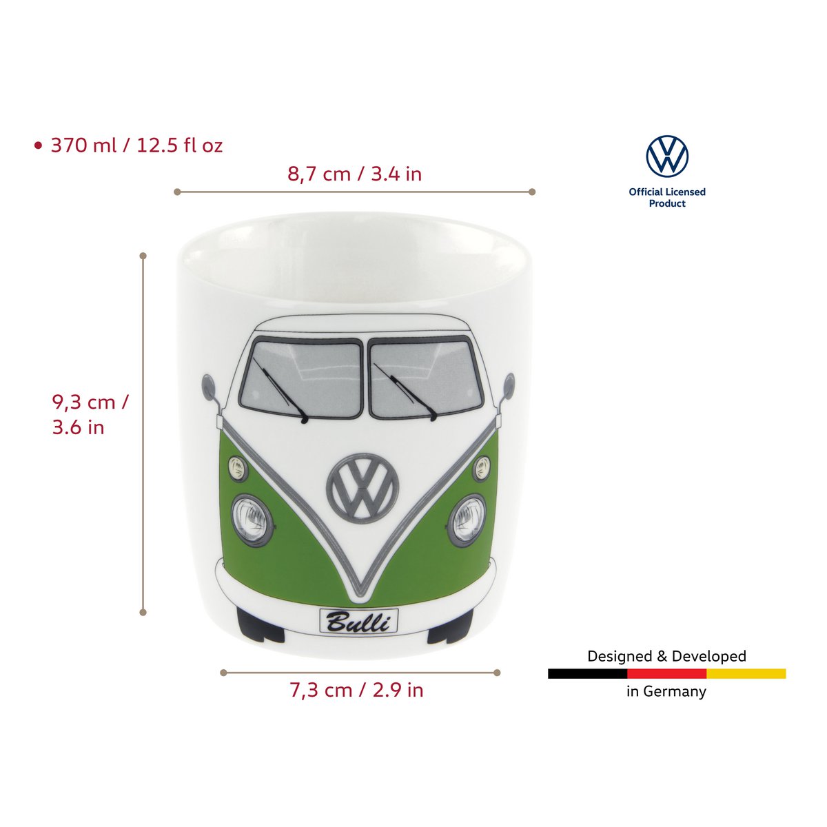 Volkswagen VW T1 Bus Tasse à café 370 ml dans une boîte cadeau - Avant/Vert