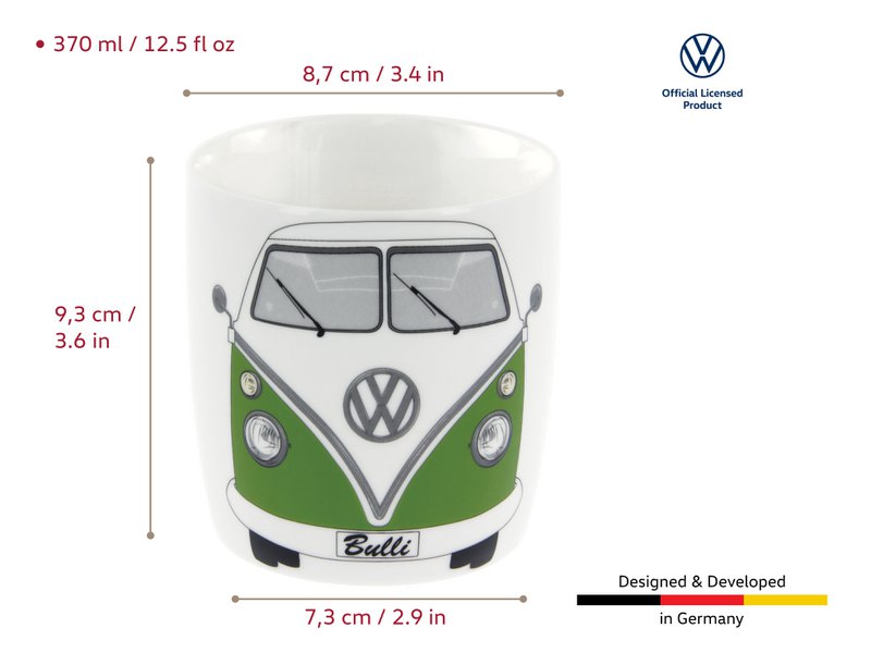 Volkswagen VW T1 Bus Taza de Café 370ml en Caja de Regalo - Frontal/Verde