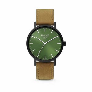 Lichtbruin lederen horloge met groene wijzerplaat van Ø42 mm