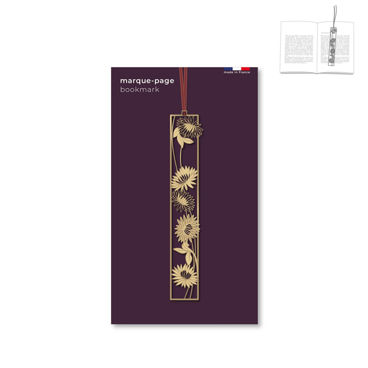metalen boekenlegger met lint - art nouveau "pioenroos"