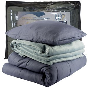 Weighted blanket set, 150x200 cm. 9 kg winter therapy blanket with fleece blanket cover. Heavy cotton duvet. Gray Weighted Blanket helps against insomnia. FREE matching decorative cushion cover