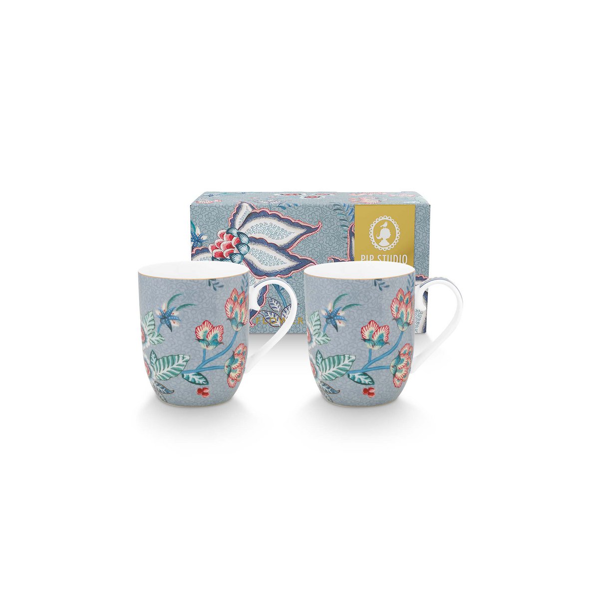 Set/2 Mugs Small Flower Festival Light Blue 145ml