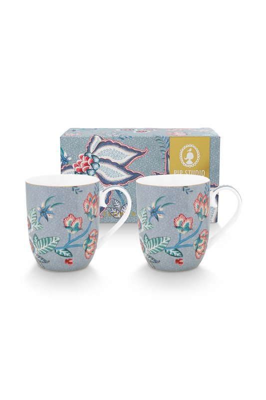 Set/2 Mugs Small Flower Festival Light Blue 145ml