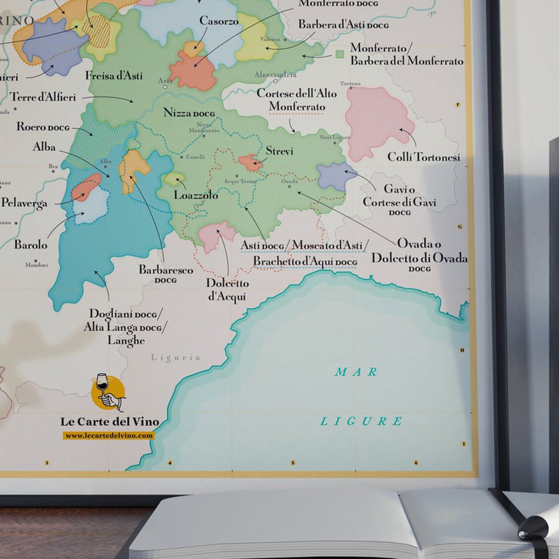 La Carte des Vins du Piémont (Italiano - Mappa dei vini del Piemonte) 50x70cm