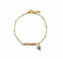 Maifan & Dalmatian Jasper Heart Bracelet - Gold