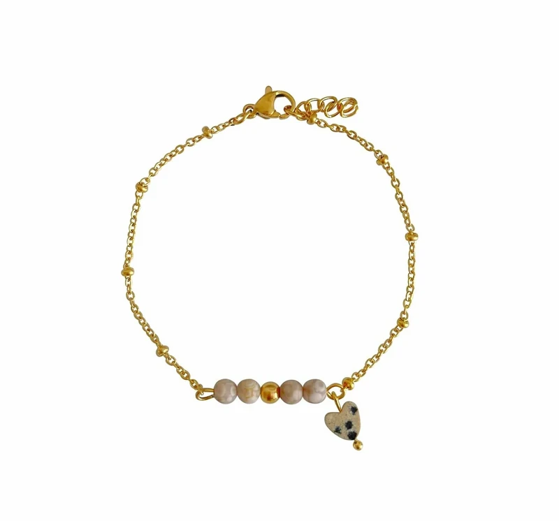 Maifan & Dalmatian Jasper Heart Bracelet - Gold