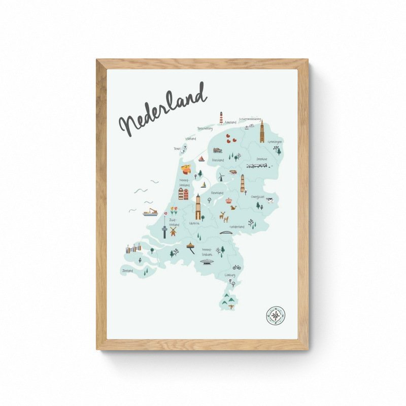 Pays-Bas - Affiche carte pour chambre d'enfant - Bleu