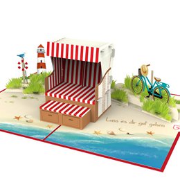 Glad pensioneret strandstol pop-up-kort