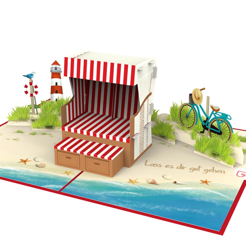 Happy emerytowany karta okienka na krześle plażowym