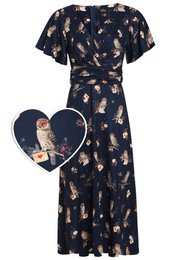 EU STOCK Kleid mit Blütenblattärmeln von Donna in Marineblau und Eulenmuster