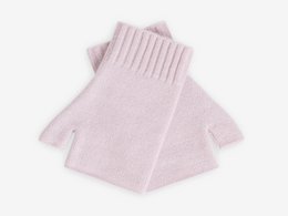 Light pink fingerless gloves with a ribbed texture and a high collar.