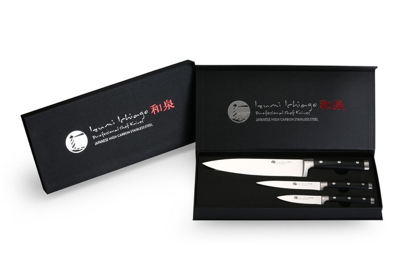 IZUMI ICHIAGO 3 pièces Ensemble de couteaux de chef "Professional Chef Knives" en acier inoxydable japonais à haute teneur en carbone