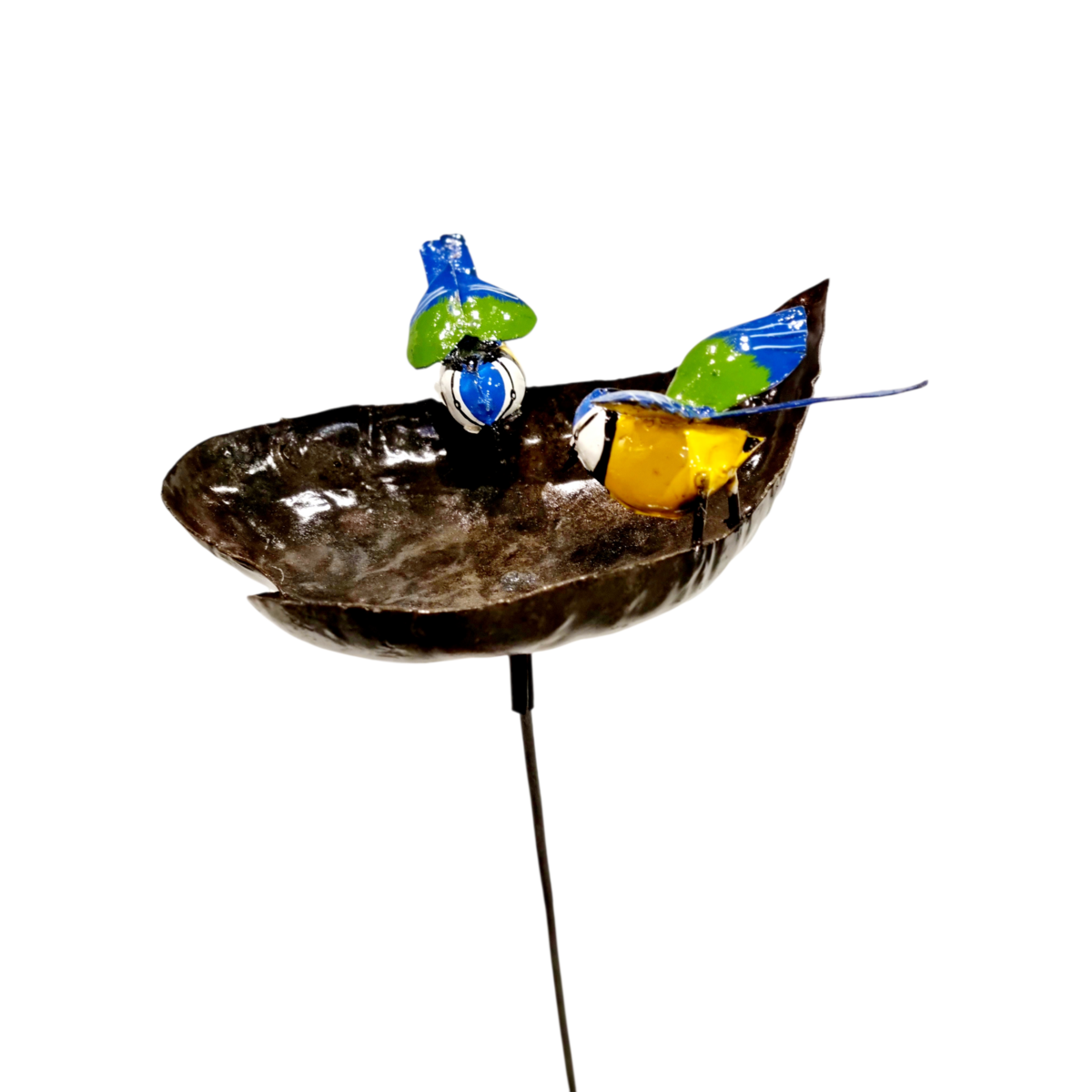 METAL BLUE TIT HEART BOWL ON STICK
