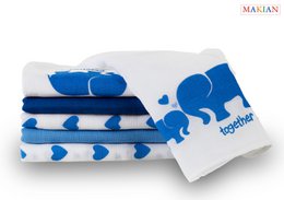 Pannolini idrofili Makian -80x80cm-Set di 6 pezzi-Testato Oeko-Tex-100% Cotone-Blu/Elefante