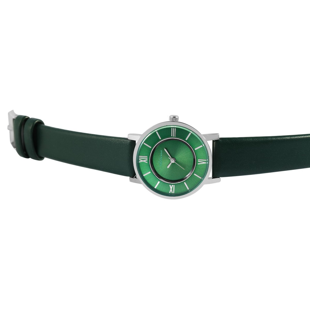 Adrina women's watch with imitation leather strap, Ø 32 mm, dark green/silver