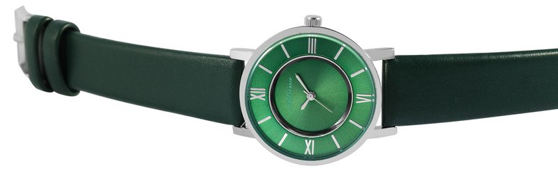 Adrina women's watch with imitation leather strap, Ø 32 mm, dark green/silver