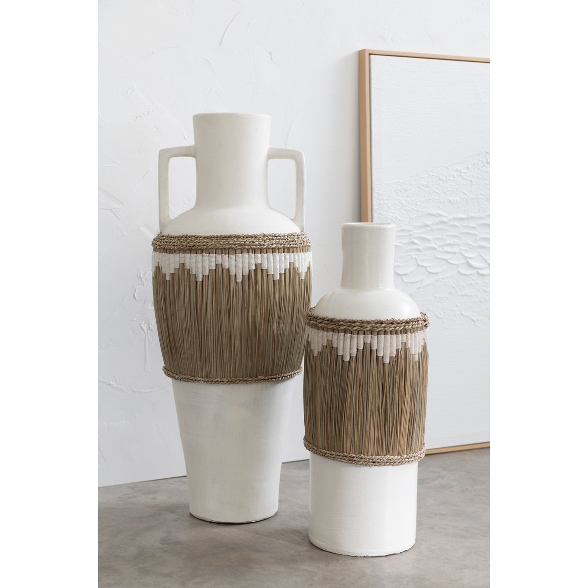 J-Line Vase+Handtag Motiv Terracotta/Græs Hvid/Natur