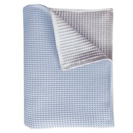 krybbetæppe Pique dobbeltsidet blå/hvid 75x100