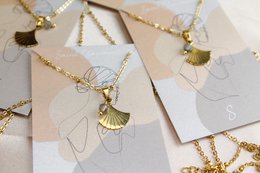 Collier Ginkgo & Labradorite - Doré