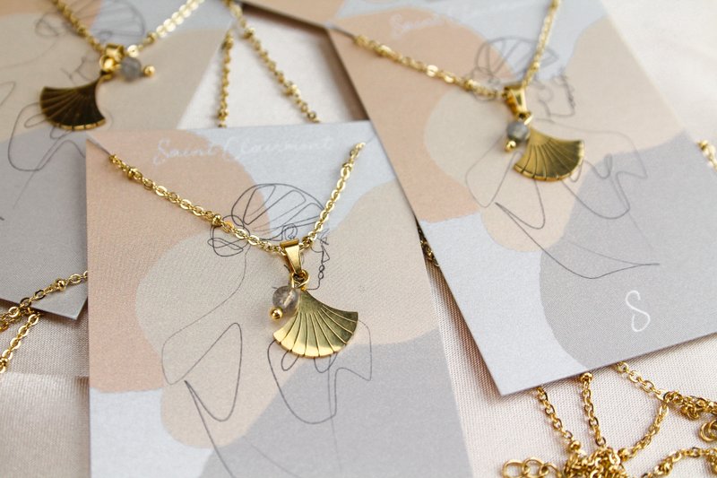 Collier Ginkgo & Labradorite - Doré