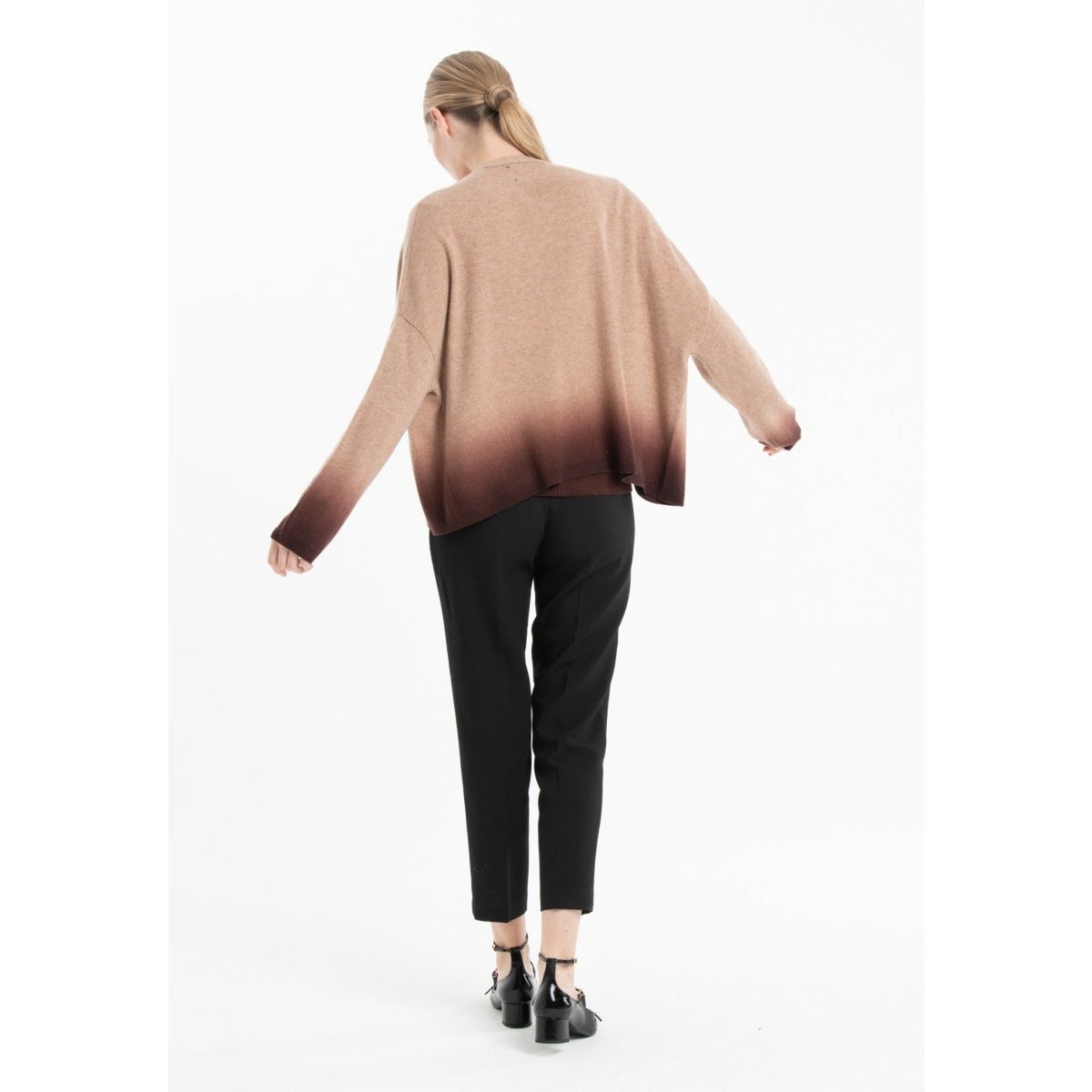 NAMI 12 Veste col châle en cachemire imprimé tie and dye camel/marron