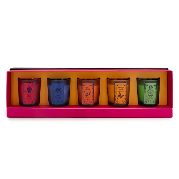 Duftkerzen satte Frida Kahlo Garden of Scent 5 x 45G - Sandal Oud, Midnight Jasmin, Rose Water, Lilac Blossom, Wild Orchid