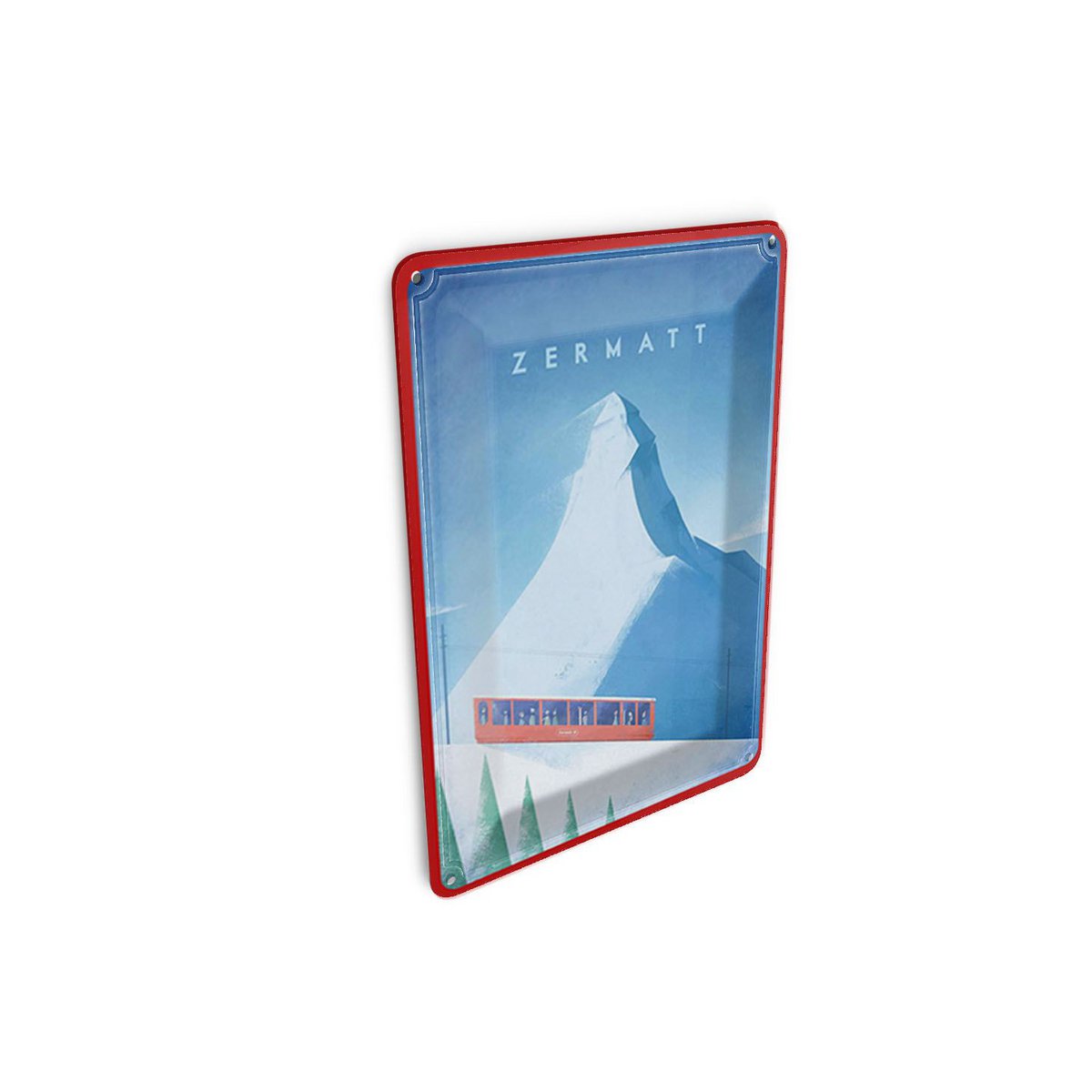Cartolina da viaggio in latta 10x14 cm Insegna decorativa del treno delle nevi della Svizzera Zermatt