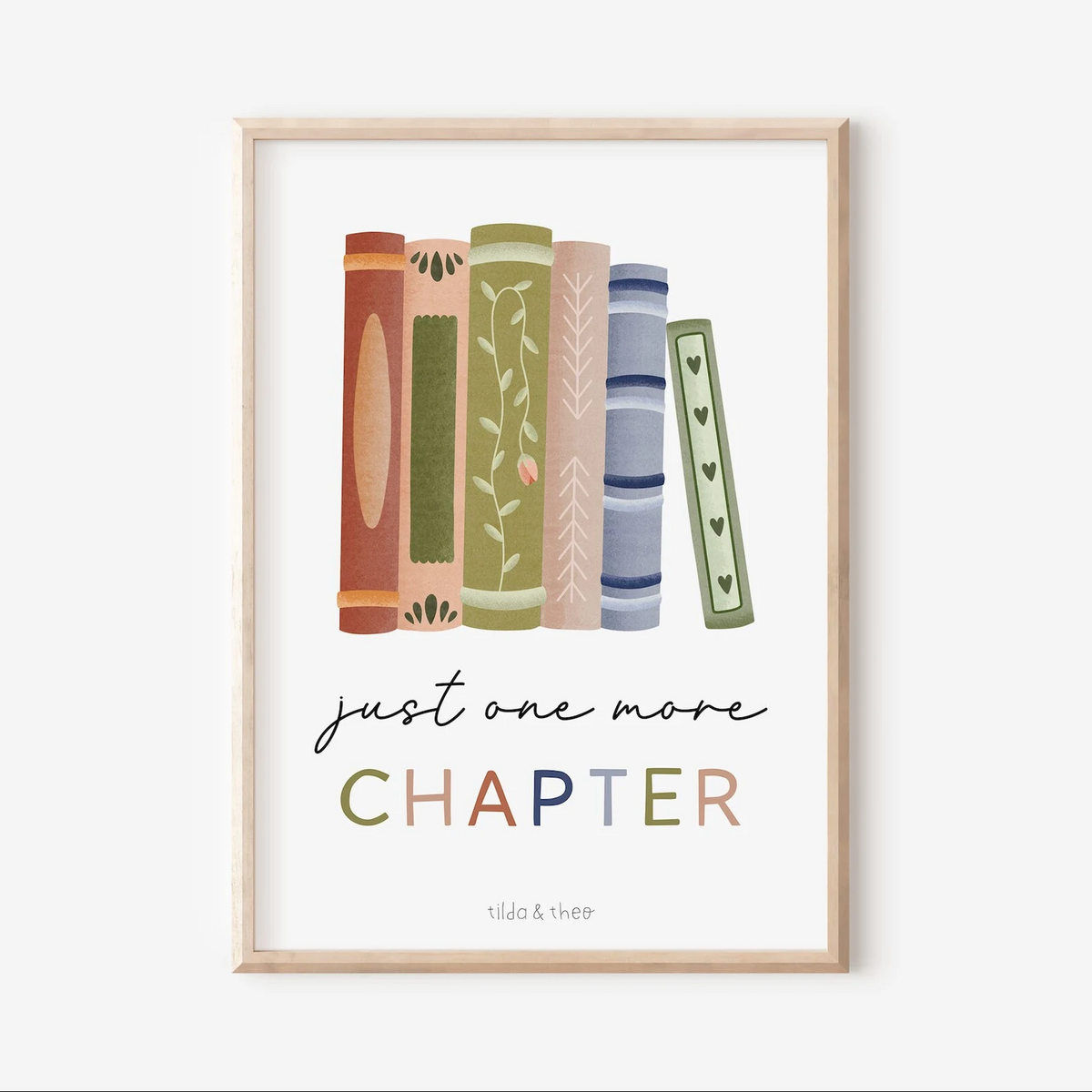 Poster reading books "One More Chapter" - art print book reading corner gift bookworm